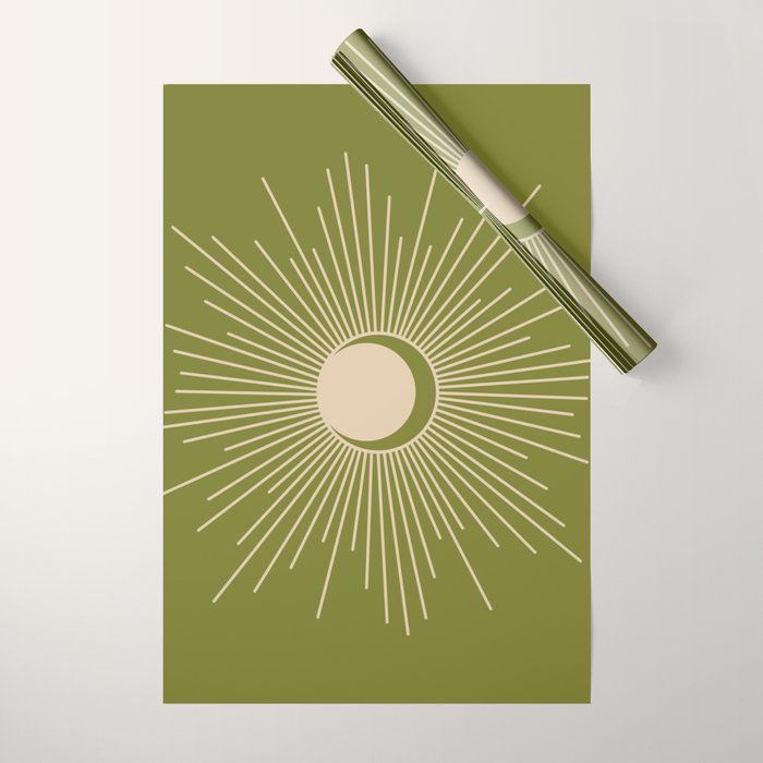 Sun and Moon - Minimalist Mid Mod Olive Green and Beige Design Wrapping Paper Gallery Image 1