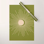 Sun and Moon - Minimalist Mid Mod Olive Green and Beige Design Wrapping Paper Gallery Image 1