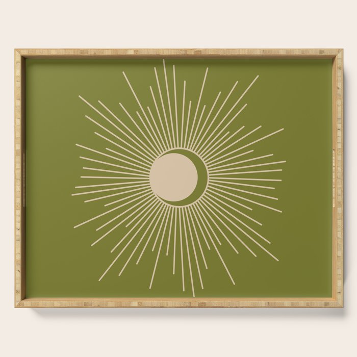 Sun and Moon - Minimalist Mid Mod Olive Green and Beige Design Serving Tray Gallery Image 1