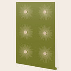 Sun and Moon - Minimalist Mid Mod Olive Green and Beige Design Wallpaper Gallery Image 2