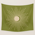 Sun and Moon - Minimalist Mid Mod Olive Green and Beige Design Wall Tapestry Gallery Image 4