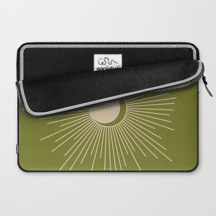 Sun and Moon - Minimalist Mid Mod Olive Green and Beige Design Laptop Sleeve Gallery Image 2