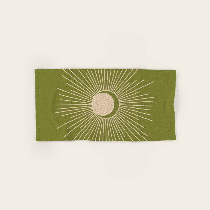 Sun and Moon - Minimalist Mid Mod Olive Green and Beige Design Bath Towel Gallery Image 1