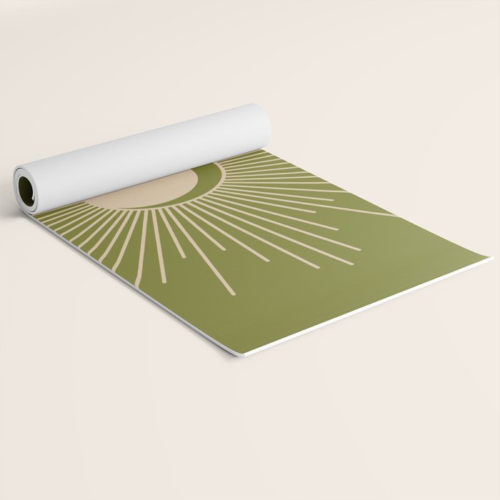 Sun and Moon - Minimalist Mid Mod Olive Green and Beige Design Yoga Mat Gallery Image 2