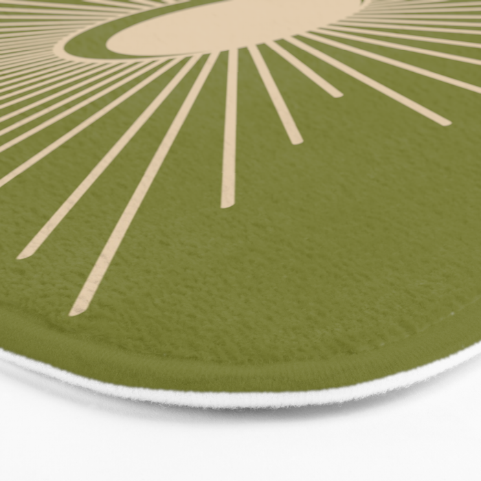 Sun and Moon - Minimalist Mid Mod Olive Green and Beige Design Bath Mat Gallery Image 3