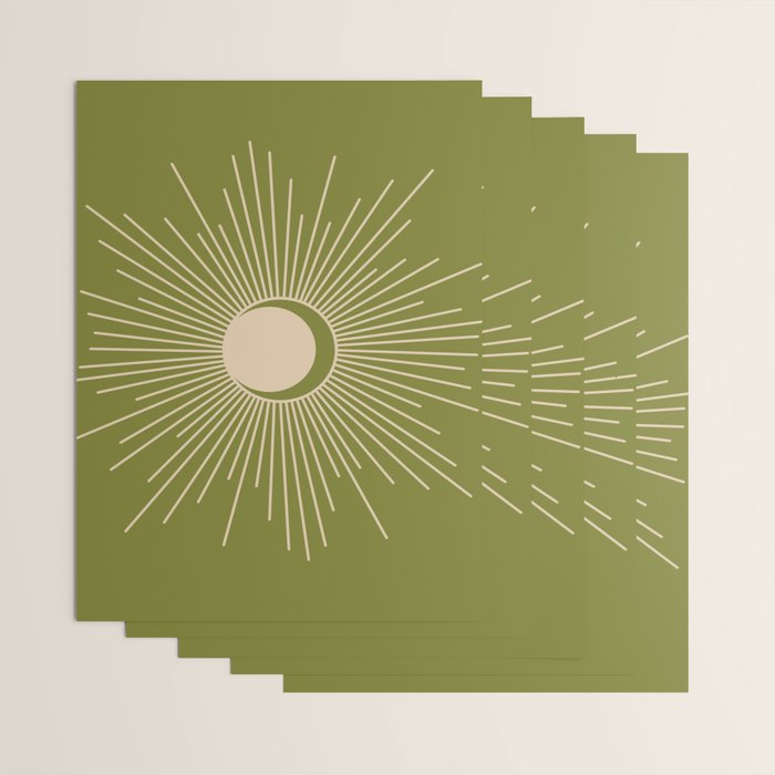Sun and Moon - Minimalist Mid Mod Olive Green and Beige Design Wrapping Paper Gallery Image 3
