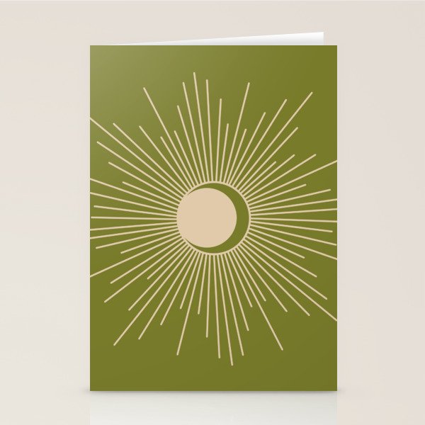 Sun and Moon - Minimalist Mid Mod Olive Green and Beige Design Stationery Card Gallery Image 1