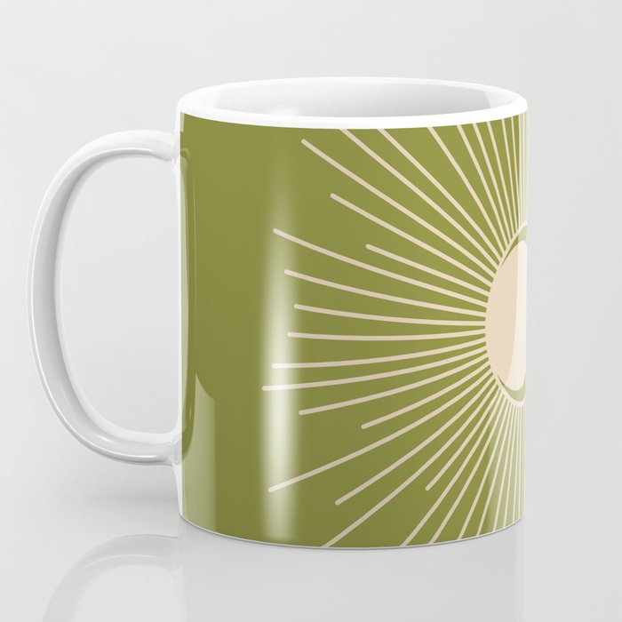 Sun and Moon - Minimalist Mid Mod Olive Green and Beige Design Coffee Mug Gallery Image 3