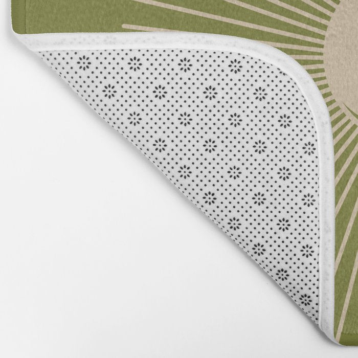Sun and Moon - Minimalist Mid Mod Olive Green and Beige Design Bath Mat Gallery Image 2