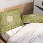 Sun and Moon - Minimalist Mid Mod Olive Green and Beige Design Pillow Sham Gallery Image 2