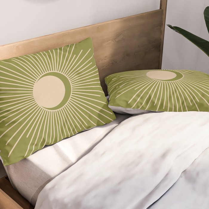 Sun and Moon - Minimalist Mid Mod Olive Green and Beige Design Pillow Sham Gallery Image 2