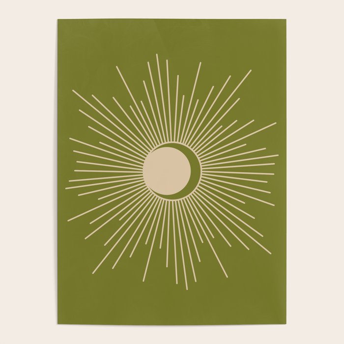 Sun and Moon - Minimalist Mid Mod Olive Green and Beige Design Poster Gallery Image 1