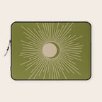 Sun and Moon - Minimalist Mid Mod Olive Green and Beige Design Laptop Sleeve Gallery Image 1