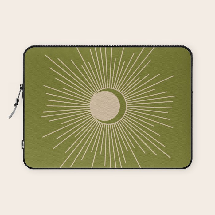 Sun and Moon - Minimalist Mid Mod Olive Green and Beige Design Laptop Sleeve Gallery Image 1