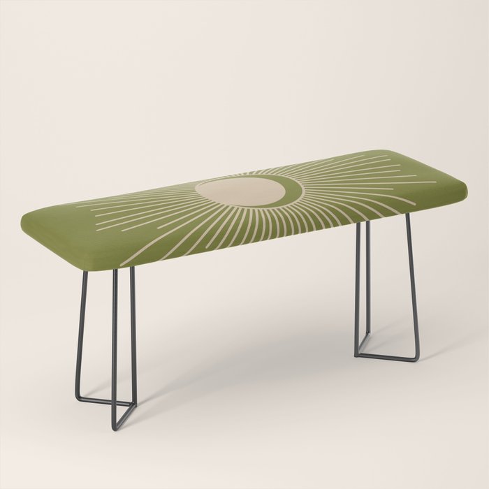 Sun and Moon - Minimalist Mid Mod Olive Green and Beige Design Bench Gallery Image 1