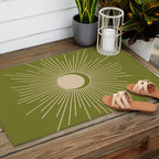 Sun and Moon - Minimalist Mid Mod Olive Green and Beige Design Outdoor Rug Gallery Image 2