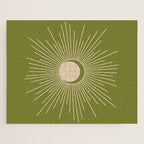 Sun and Moon - Minimalist Mid Mod Olive Green and Beige Design Jigsaw Puzzle Gallery Image 1