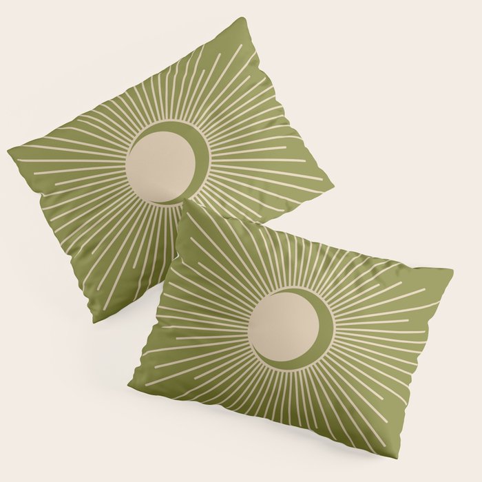 Sun and Moon - Minimalist Mid Mod Olive Green and Beige Design Pillow Sham Gallery Image 3