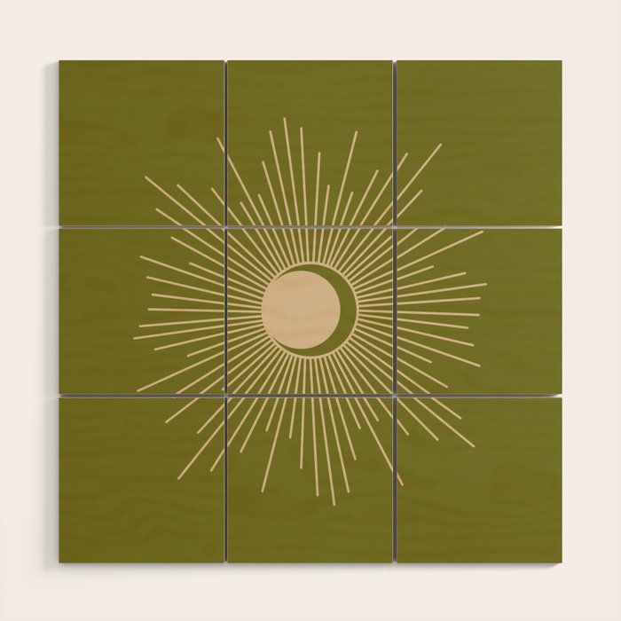 Sun and Moon - Minimalist Mid Mod Olive Green and Beige Design Wood Wall Art Gallery Image 1