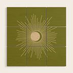 Sun and Moon - Minimalist Mid Mod Olive Green and Beige Design Wood Wall Art Gallery Image 1