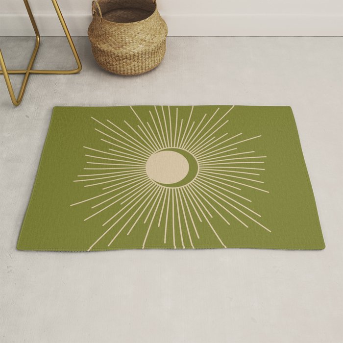 Sun and Moon - Minimalist Mid Mod Olive Green and Beige Design Rug Gallery Image 1