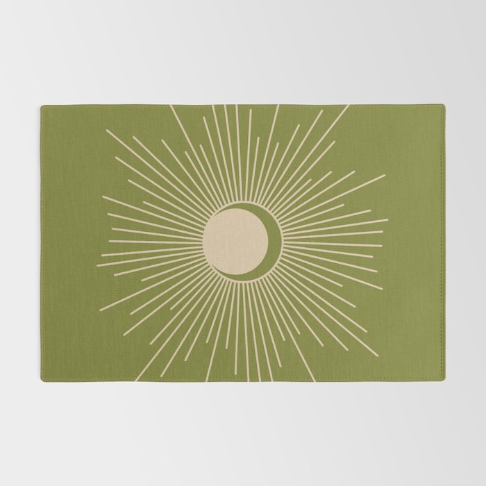 Sun and Moon - Minimalist Mid Mod Olive Green and Beige Design Rug Gallery Image 2