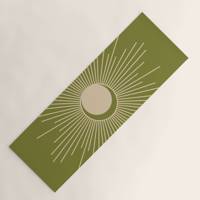 Sun and Moon - Minimalist Mid Mod Olive Green and Beige Design Yoga Mat Gallery Image 1