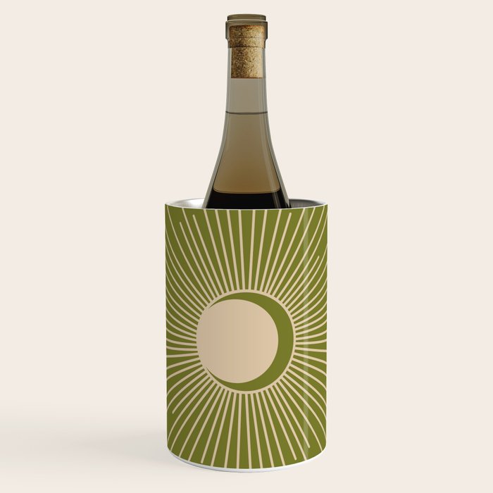 Sun and Moon - Minimalist Mid Mod Olive Green and Beige Design Wine Chiller Gallery Image 1