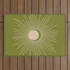 Sun and Moon - Minimalist Mid Mod Olive Green and Beige Design Outdoor Rug Gallery Image 1