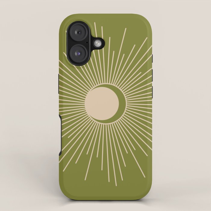 Sun and Moon - Minimalist Mid Mod Olive Green and Beige Design iPhone Case Gallery Image 1