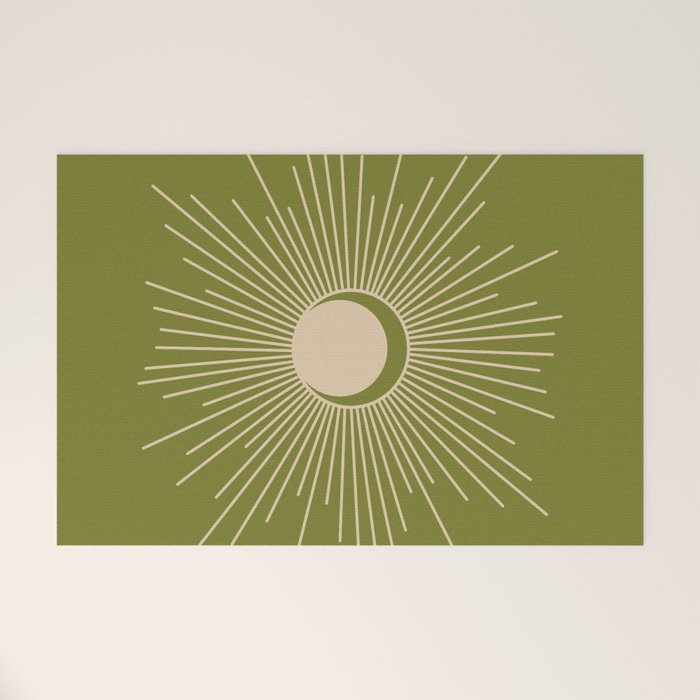 Sun and Moon - Minimalist Mid Mod Olive Green and Beige Design Welcome Mat Gallery Image 1