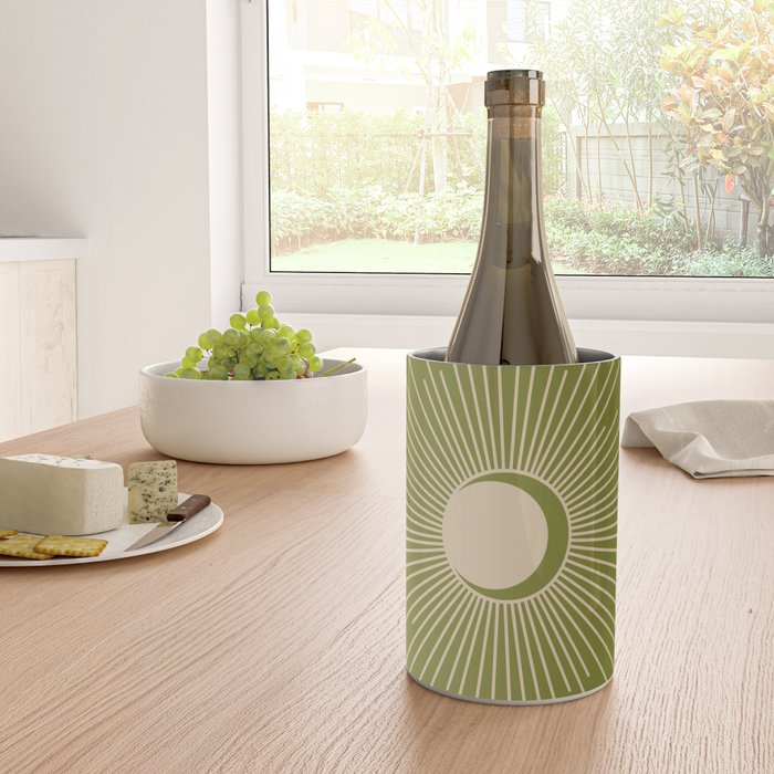 Sun and Moon - Minimalist Mid Mod Olive Green and Beige Design Wine Chiller Gallery Image 4