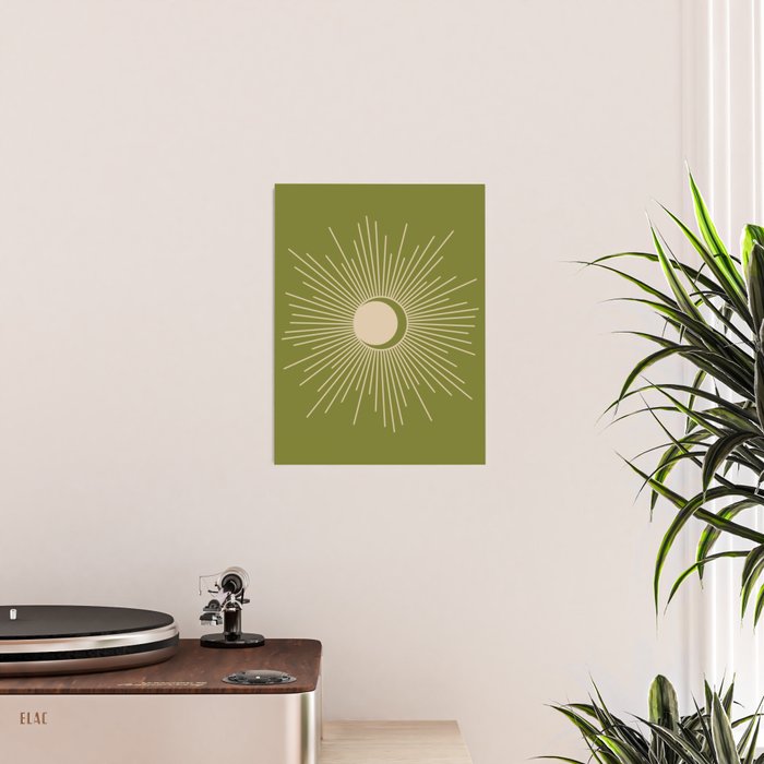 Sun and Moon - Minimalist Mid Mod Olive Green and Beige Design Poster Gallery Image 2