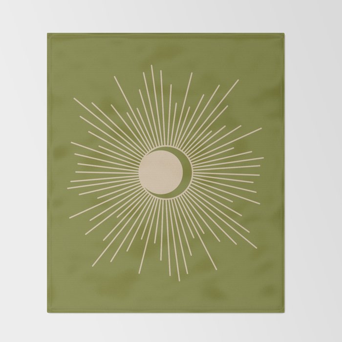 Sun and Moon - Minimalist Mid Mod Olive Green and Beige Design Throw Blanket Gallery Image 2
