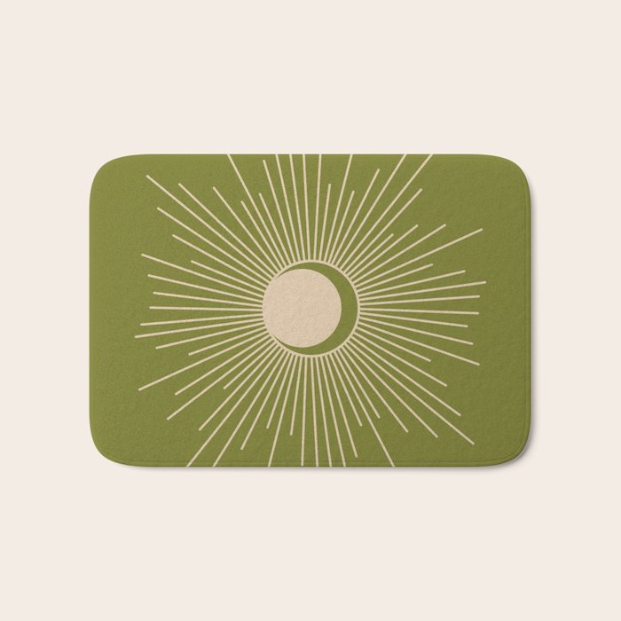 Sun and Moon - Minimalist Mid Mod Olive Green and Beige Design Bath Mat Gallery Image 1