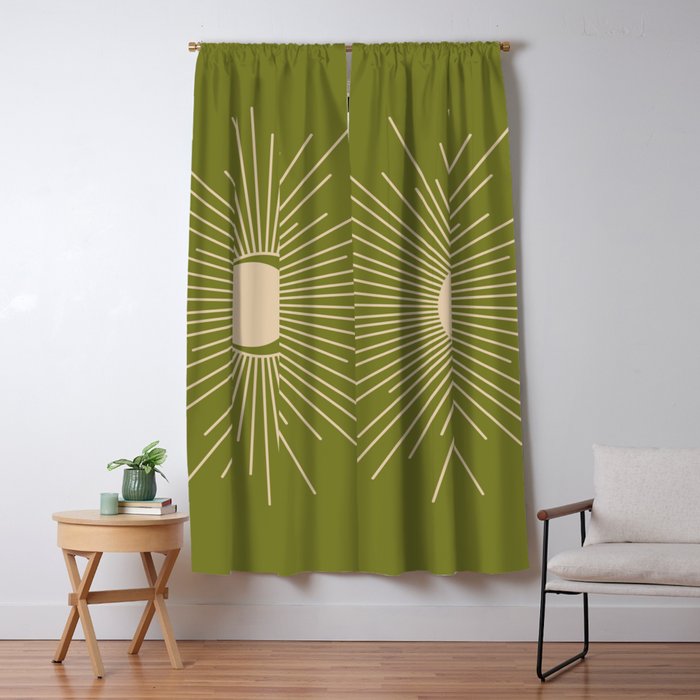 Sun and Moon - Minimalist Mid Mod Olive Green and Beige Design Window Curtain Gallery Image 1