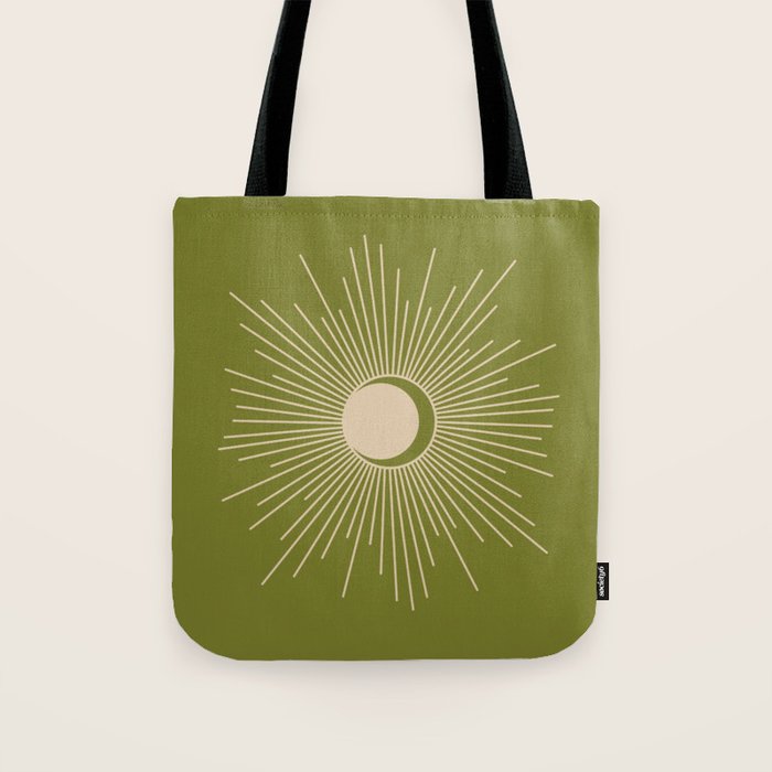 Sun and Moon - Minimalist Mid Mod Olive Green and Beige Design Tote Bag Gallery Image 1