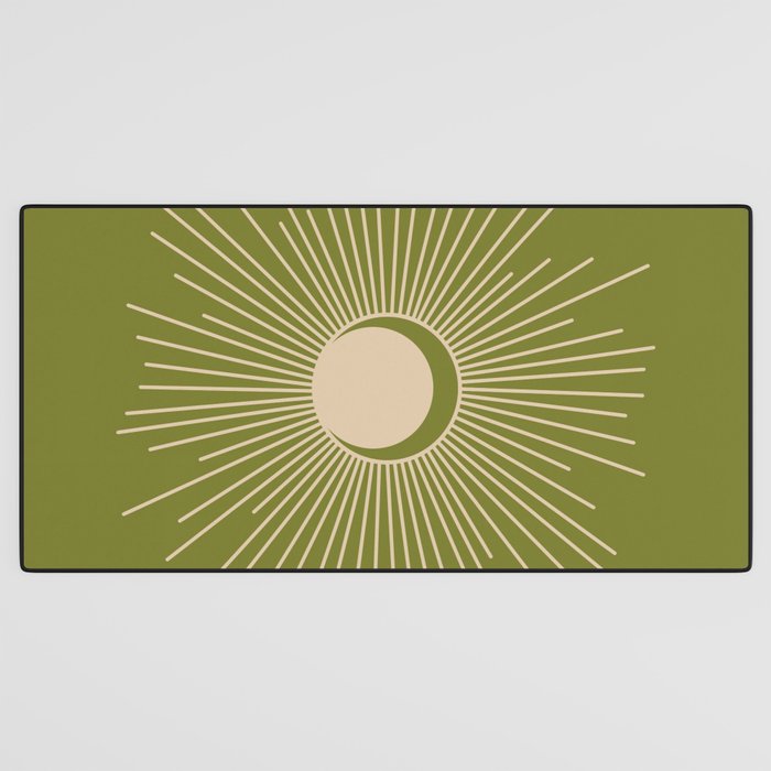 Sun and Moon - Minimalist Mid Mod Olive Green and Beige Design Desk Mat Gallery Image 3