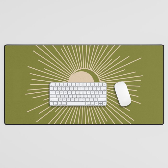Sun and Moon - Minimalist Mid Mod Olive Green and Beige Design Desk Mat Gallery Image 1