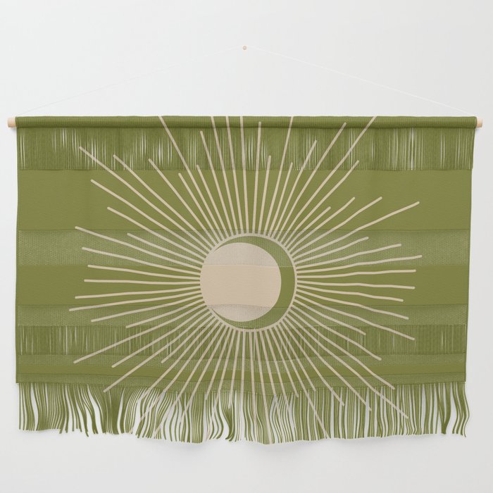 Sun and Moon - Minimalist Mid Mod Olive Green and Beige Design Wall Hanging Gallery Image 1