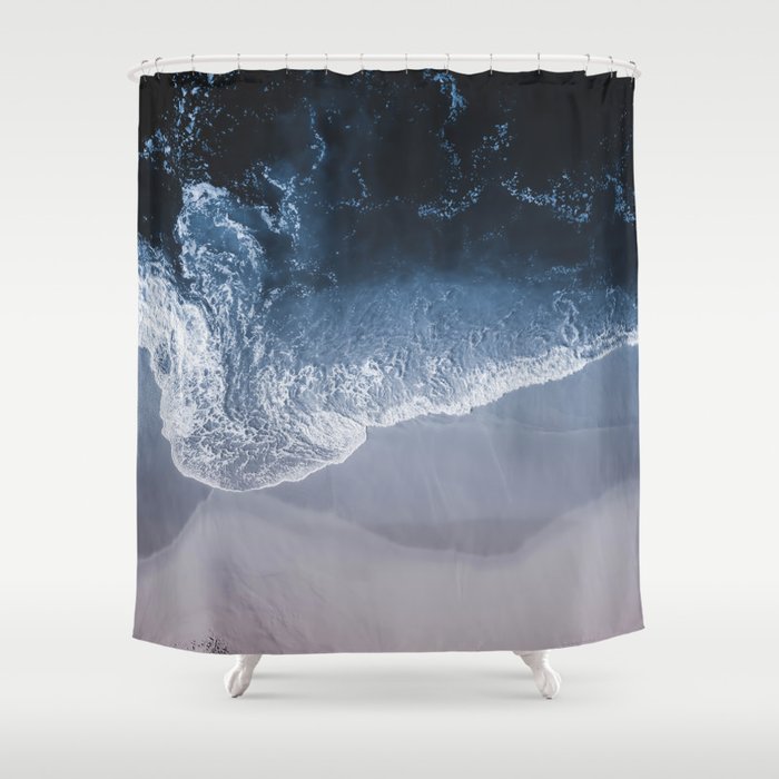 Aerial Ocean Print - Crashing Waves - Beach - Sea Travel photography Shower Curtain Gallery Image 1