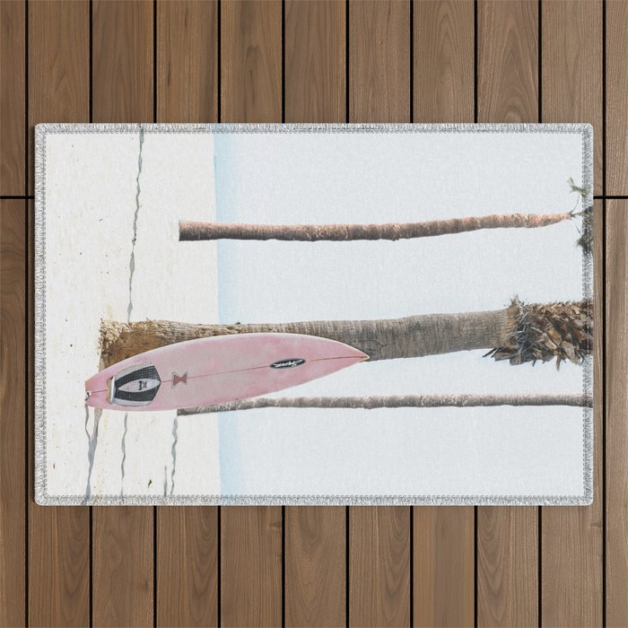 California Beach Pink Surfboard Outdoor Rug Gallery Image 1