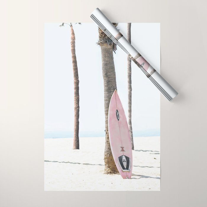 California Beach Pink Surfboard Wrapping Paper Gallery Image 1