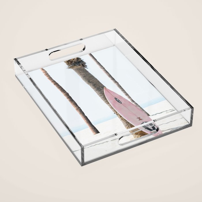 California Beach Pink Surfboard Acrylic Tray Gallery Image 1