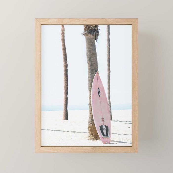 California Beach Pink Surfboard Mini Art Print Gallery Image 1
