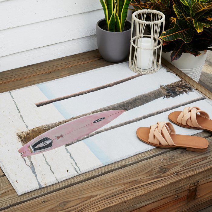 California Beach Pink Surfboard Outdoor Rug Gallery Image 2