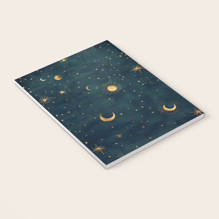 Golden Sun Moon and Stars Radiating the Universes Light Within You Notebook Gallery Image 3