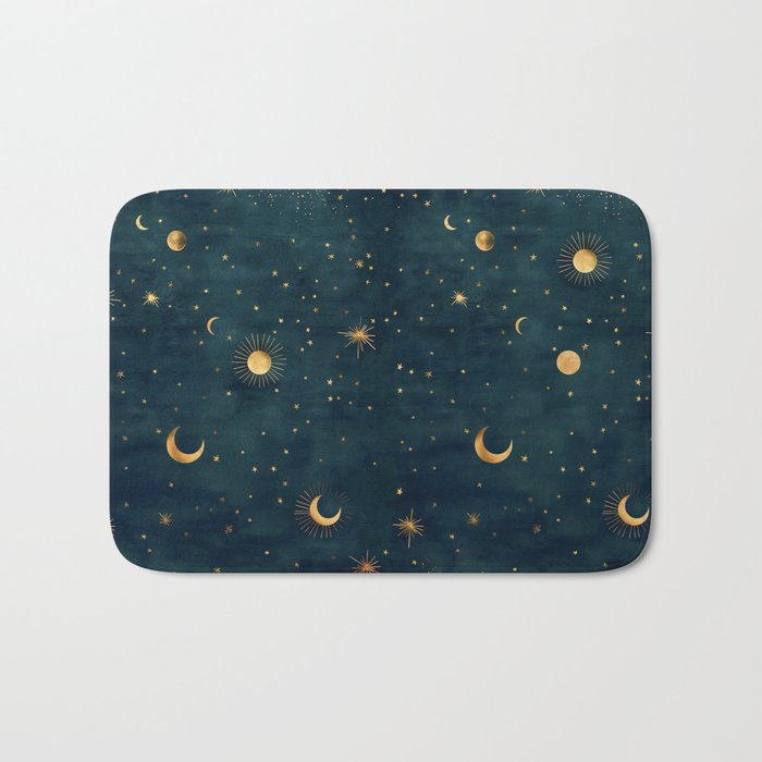 Golden Sun Moon and Stars Radiating the Universes Light Within You Bath Mat Gallery Image 1