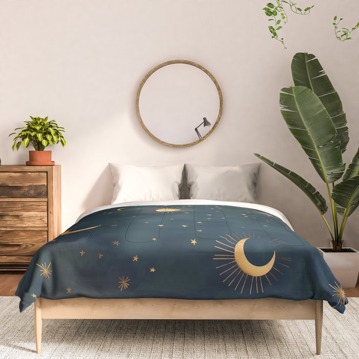 Golden Sun Moon and Stars Radiating the Universes Light Within You Comforter Gallery Image 3