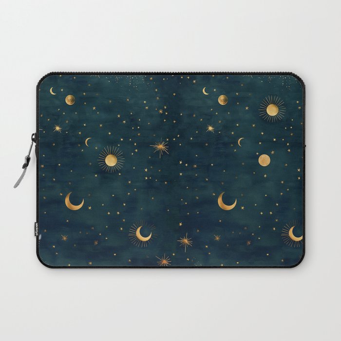 Golden Sun Moon and Stars Radiating the Universes Light Within You Laptop Sleeve